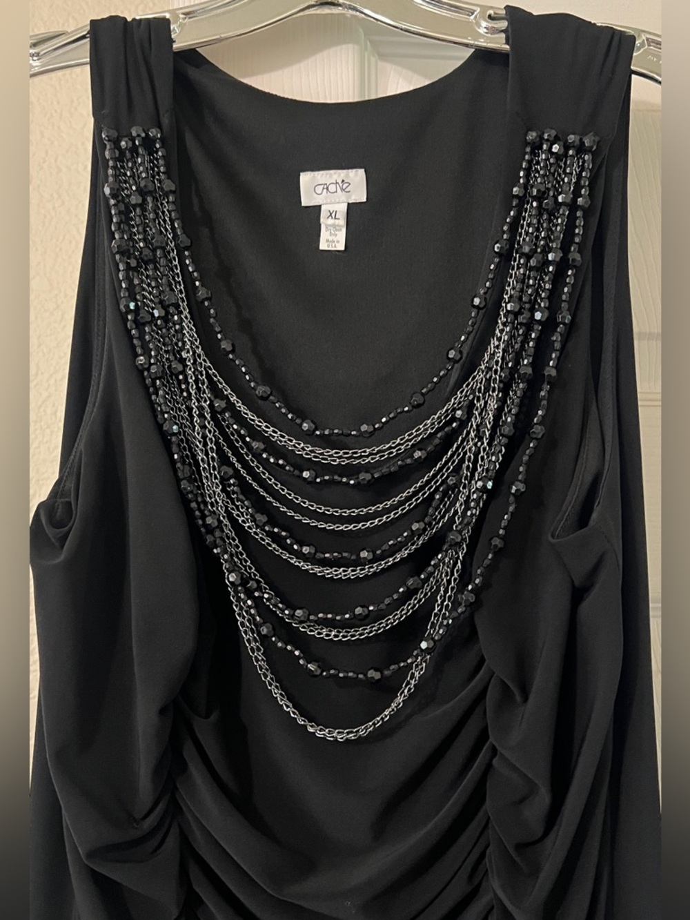 Cache Black Beaded Draped Sleeveless Dress - Picture 2 of 3
